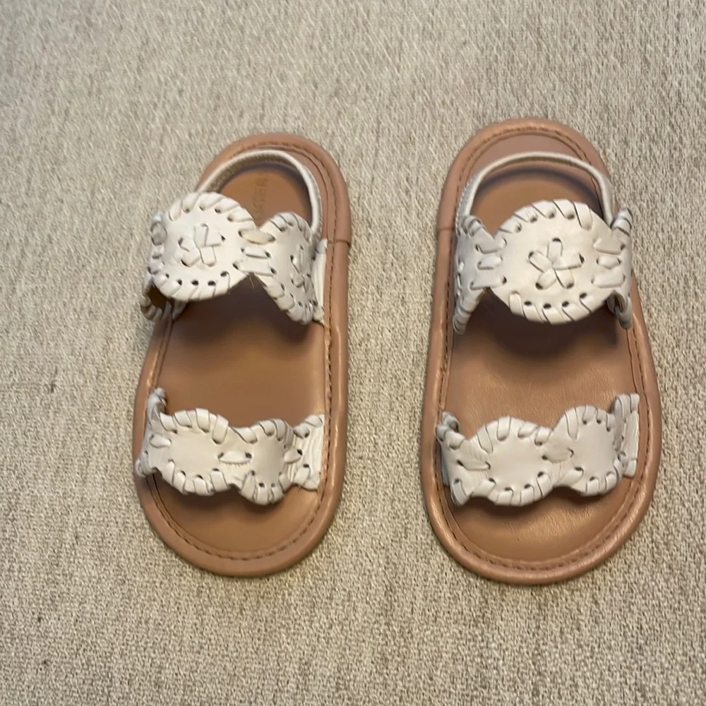 Jack Rogers White Leather Baby Walker Sandals with Tan Footbed